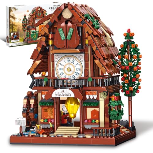 Cuckoo Clock House Building Set with Real Working Clock & Rotating Waterwheel, 2062 PCS Mechanical Cottage Building Toys Compatible with Lego, Christmas Birthday Gift for Adults Teens Boys Age 8-12