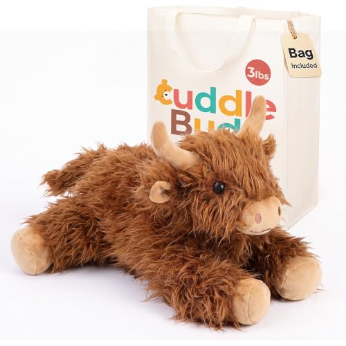 Cuddle Buds 3lbs Weighted Highland Cow Stuffed Animal for Sensory Needs, 20'' Plush Highland Cow, Weighted Stuffed Animals for Adults and Kids, Soft Plush Toy Gift for Kids and Adults