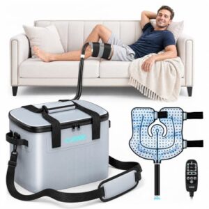 CUEME Ice Machine for Knee After Surgery with Upgraded Strap-Sewn Compression Pad (16.14'' X 14.56''), 20 QT, Programmable Timer Knee Ice Machine, Cold Therapy Machine for Shoulder/Hip/Ankle/Foot