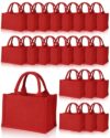 Cunno 24 Pcs Burlap Tote Bag Mini Jute Reusable Waterproof Bag with Handles Small Blank Canvas for Wedding Beach DIY Gift (9.06 x 6.3 x 5.12,Red)