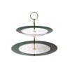 Cupcake Stand Elegant Ceramic Cake Stand with Handle 2-Layer Detachable Dessert Table Cake Display Stand Afternoon Tea Cake Tray Dessert Stand Dessert Display Plate (Dark Green)