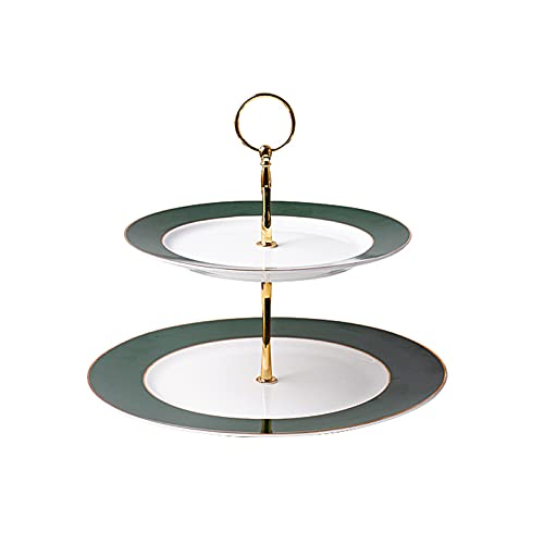Cupcake Stand Elegant Ceramic Cake Stand with Handle 2-Layer Detachable Dessert Table Cake Display Stand Afternoon Tea Cake Tray Dessert Stand Dessert Display Plate (Dark Green)