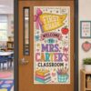 Custom First Grade Teacher Door Tapestry, Personalized Classroom Welcome Banner, Polyester Linen School Door Decor, Back to School Decor