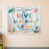 Custom Name Ocean Classroom Tapestry, Dive Into Learning Classroom Decor