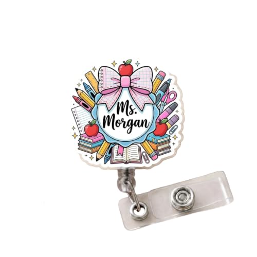 Custom Name Teacher Badge Reel, Bow Teacher Badge Holder Retractable Clip, Thank You Teachers Appreciation Gifts, Classroom Decor Supplies Must Haves, Back to School Gifts for Teacher