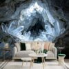 Custom Size Wall Sticker Mural， Glowing Crystal Cave， Natural Quartz Formation， Shining Gemstone Interior， for wall Decoration， peelandstick wall Decals.
