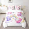 Cute Bear Kids Kids Comforter Set 7 Piece Twin Size,Kawaii Pink Purple Bear Animal Print Reversible Quilt Set,Watercolor Rainbow Stars Moon Cloud Bedding Set with Comforter,Sheet,Pillowcase