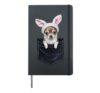 Cute Chihuahua Dog Bunny Hat in Pocket Easter Hardcover Journal, Black
