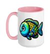 Cute Colorful Cartoon Fish with Blue Scales Ceramic Mug, Pink/White, 15oz