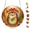 Cute Hedgehog Spring Blooms Acrylic Suncatcher Puzzle 7.4 Inch 83Pc Stained Window Hanging Enchanted Woodland Fan Warm Flower Craft Kids Playroom Art