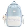 Cute Plaid Backpack for Women, Coquette Lace School Daypack (Blue, L)