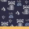Cute Raccoon Fabric by The Yard,Cartoon Wild Animal Soft Polyester No Stretch Sewing,Rustic Farmhouse Style Fabric Soft Polyester No Stretch and Home DIY Projects,1 Yard