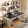 Cuter Desk with Sto Shelf and Optal Pegboard, Stable Office Desk for Home, Office, Bedroom, Living Room, Private Space (140cm, Black A)