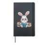 Cute Reading Bunny On Book Stack Design Hardcover Journal, Black