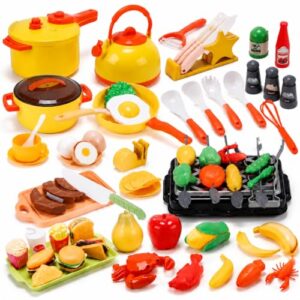 CUTE STONE 73PCS Kids Kitchen Playset with Pretend Food & BBQ Grill