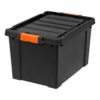CXWSEDT 19 Gallon Black Heavy Duty Plastic Storage Box, Stackable Tote With Orange Heavy-Duty Buckles, Supports 65 Lbs Load, Compatible With 3/5/11/19 Totes For Camping, Garage, Dorm