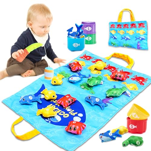 Cylazo Count Learning Montessori Toys for Toddlers 3 Year Old Cloth Toddler Fishing Game with Stacking Cups,Baby Toy 12-18 Months 1 2 Year Old Boy Girl Gifts (Ocean Animal)