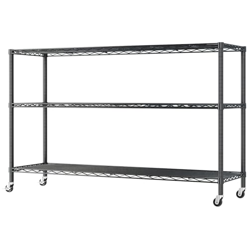 cysyd 3-Tier Adjustable Display Rack - Industrial Iron Wire Shelving with Removable Shelves, Locking Casters and Leveling Feet for Retail Store Warehouse Garage Pantry Home Organization