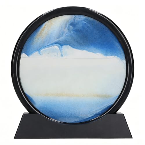 CYTGOUPER Moving Sand Art Picture 7 Inch,Sand Art Liquid Motion with Base,3D Sea Flowing Hour Glass with Sand,Relaxing Home Office Desk Decoration, Art Bookshelves Ornaments