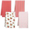 Czlotyh 4 Pack Strawberry Kitchen Towels 28 x 16 Inch Strawberry Decoration Dish Towels Print Red Gingham Polka Dot Stripe Designs for Farmhouse Kitchen Decor Cooking Baking