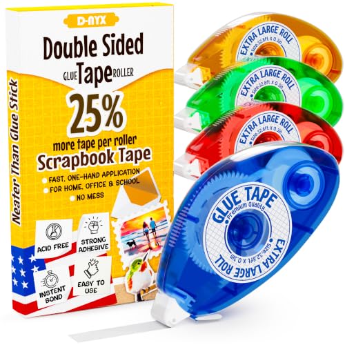 D-NYX Double Sided Tape Scrapbook Tape Roller, Adhesive Glue Runner, Scrapbooking Journaling Supplies, Must Have Glue Tape Roller for Paper Art & Craft Card Making Gift Wrapping Office School Home