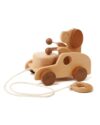 DadCarved Dog Pull Toy | Wooden Pull-Along Puppy with Wooden Grip Ring | Natural Drumming Sound for Baby Toddlers