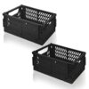 Daixers 2 Pack Mini Foldable Small Plastic Baskets for Organizing and Storage，Collapsible Storage Crates,Mini Bins for Home Kitchen Bedroom Bathroom Office (Black, Extra Large 16x11x6)