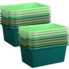 Dandat 16 Pcs Cubby Bins for Classroom Plastic Book Bins,Green Series