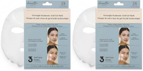 DANIELLE CREATIONS 3pc Overnight Hyaluronic Acid Gel Mask – Blue | Deep Hydrating Face Mask, Anti-Aging, Brightening, Moisturizing, Wrinkle Repair, Skin Rejuvenation Pack (Pack of 2)