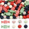 DanLingJewelry 100Pcs Christmas Candy Wood Beads for Holiday Craft Decor