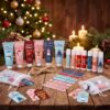 Dansib 12 Sets Christmas Party Favors Christmas Hand Cream Body Lotion Lip Balm Nail File Gift Sets Xmas Stocking Stuffer Travel Size Lotion Bulk Holiday Party Supplies for Coworker Women Adult