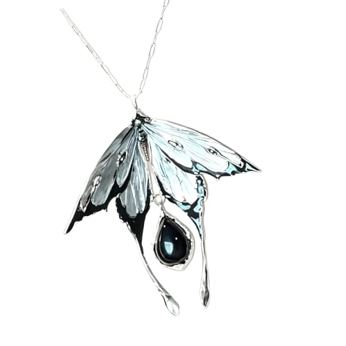 Dark Statement Necklace Moth Charm Pendant Layered Neckchain with Teardrop Dangle for Party Looks Daily Outfits Streetwear Styling Gothic Pendant Alternative Jewelry Dark Necklace Social Outfit Dangle