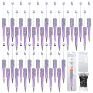 DASTTUIS 150 Pcs DIY Diamond Beadable Pen Kit - 50 Plastic Rhinestone Beaded Pens Bulk with Refills & Bags - Fancy Cute Glitter Pens for Crafting, Students & Teachers – School Supplies (Purple)