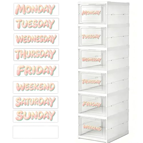 Days of The Week Stickers, Monday to Sunday Drawer Labels with 7pcs Blank Custom Stickers, Organizer Decals for Clothes Bins, Classroom & Back to School Organization,32 Pcs (Pink)