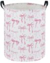 DDBASKET Pink Laundry Basket Bow Hamper for Nursery Hamper Cute Storage Bin Room Decor for Home(Bow)