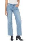 DEAR JOHN Drew Mid Rise Straight Leg Jeans for Women Full Length Raw Cut Hem, Pearl, 28