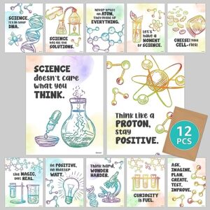Decorably 12 Science Quotes Posters for Classroom, 8.5x11in Educational, Matte-Laminated School Decor - for Hallways, Bulletin Boards, Home Study Room