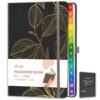 Decorably 240 Pages Charcoal Gray Gold Foil Password Books for Seniors with Alphabetical Tabs - 5.7 x 8.5in PU Leather with Pen Holder, Hardcover, Ribbon Bookmark, Back Pocket - School, Office, Home