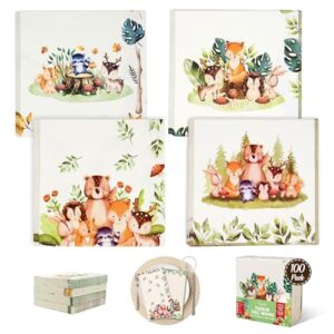 Decorably 3-Ply 100 Pack Disposable Woodland Baby Shower Napkins