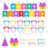 Decorably 89 Pcs Cutouts Confetti Happy Birthday Bulletin Board Decorations Set with Borders - Gloss-Laminated Cardstock, Easy-to-Write-on & Erase, for Classroom, School Hallways, Education Centers