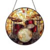 Decorative Drum Kit Stained Glass Sun Catcher, Music Window Hanging Art, Energetic Light Decor