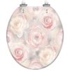 Decorative Round Toilet Seat, Soft Pink Cream Watercolor Roses Light Gray Resin, with Quiet-Close Quick-Release Hinges, Easy to Clean & Install