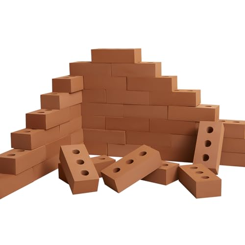 Deekin Foam Brick Building Blocks for Kids Thick Blocks Foam Large Fake Brick Construction Toy for Stacking Construction Gifts, 8 x 4 x 2.4 in(10 Pcs,Circle Holes)