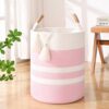 Degeyoyo Large Laundry Basket, Laundry Hamper with Leather Handles, 90L Woven Dirty Clothes Hamper, Rope Hampers for Bedroom, Barthroom, Pink