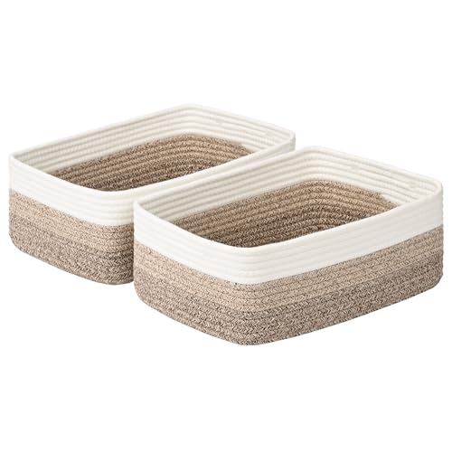 Degeyoyo Shallow Storage Baskets for Shelves, 15x11x5.1 Inch Woven Baskets for organizing, 2 Pack Storage Bins for Nursery, Bathroom, Closet, Decorative, Gradient Brown