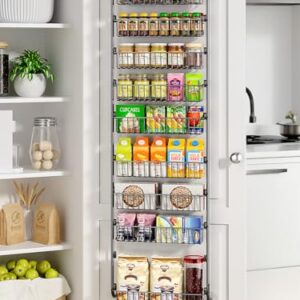 Delamu Over The Door Pantry Organizer, 9-Tier Pantry Door Organizers and Storage with Adjustable Basket, Metal Hanging Spice Rack, Seasoning Organizer, Door Organizer for Home Kitchen Bathroom, Black
