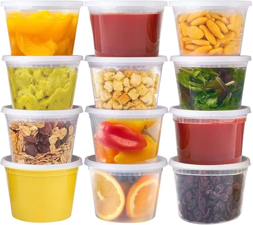 Deli Food Storage Containers with Airtight Lids, Clear Plastic, 16 oz, BPA Free, Microwave Safe, Leak proof,Soup container,portion control,meal prep,Dishwasher Safe, Freezer Safe, Stackable, 24 Pack