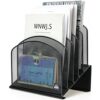 Delifox Inclined Desk File Organizer,Vertical File Folder Holder Stand Metal Rack File Sorter for Office Classroom Desktop Organization (1, Black, 5)