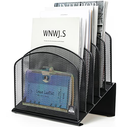 Delifox Inclined Desk File Organizer,Vertical File Folder Holder Stand Metal Rack File Sorter for Office Classroom Desktop Organization (1, Black, 5)
