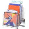 Delifox Inclined Desk File Organizer,Vertical File Folder Holder Stand Metal Rack File Sorter for Office Classroom Desktop Organization (1, Silver, 5)